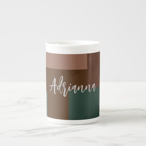 Modern Plain Handwritten Own Name Brown Green Bone China Mug