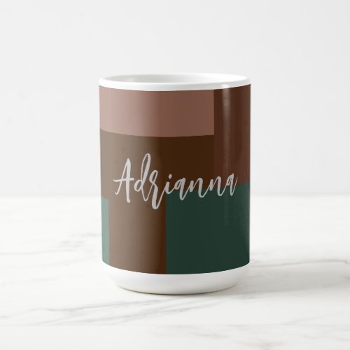 Modern Plain Handwritten Own Name Brown Green Coffee Mug