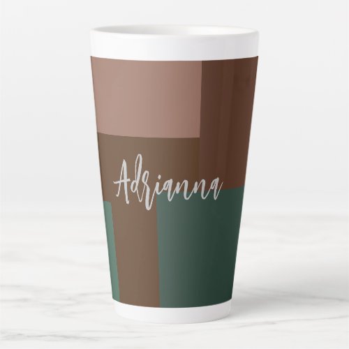 Modern Plain Handwritten Own Name Brown Green Latte Mug