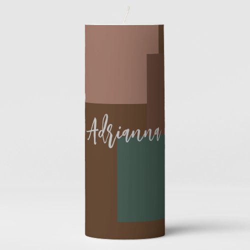 Modern Plain Handwritten Own Name Brown Green Pillar Candle