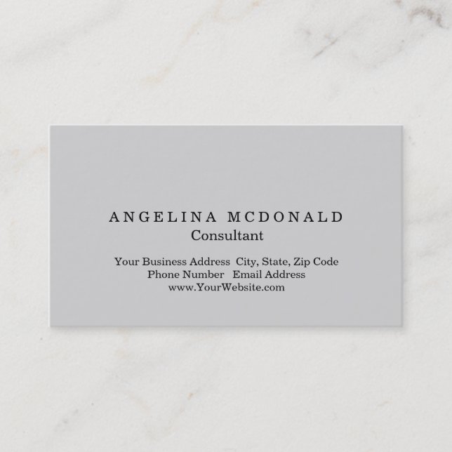 Modern Plain Light Gray Minimalist Consultant Business Card (Front)