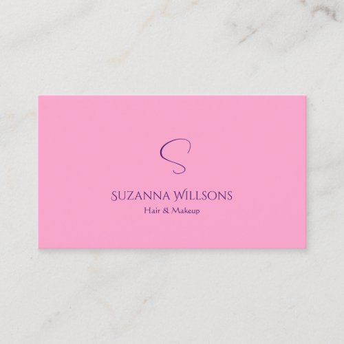 Modern Plain Light Pink with Monogram Professional Business Card