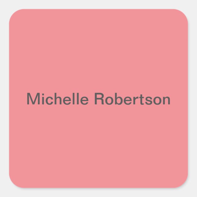 Modern Plain Minimalist Add Own Name Square Sticker (Front)