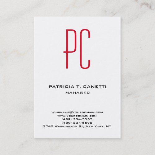 Modern plain minimalist black white red monogram business card