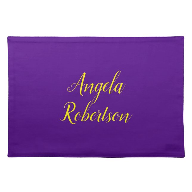 Modern plain minimalist name indigo blue yellow cloth placemat (Front)