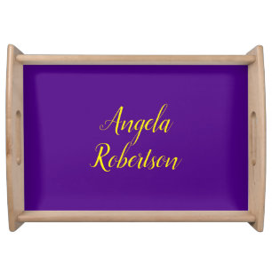 Modern plain minimalist name indigo blue yellow serving tray