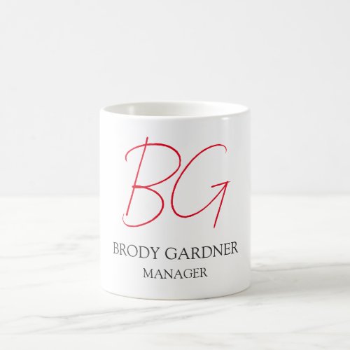 Modern plain minimalist red monogram initials coffee mug
