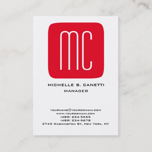Modern plain minimalist red white monogram business card