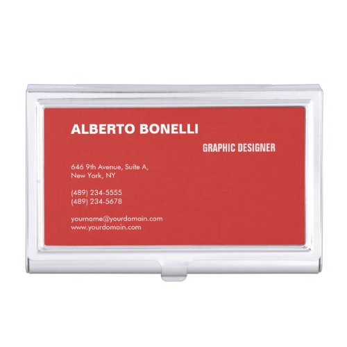 Modern Plain Minimalist Red White Professional Business Card Case