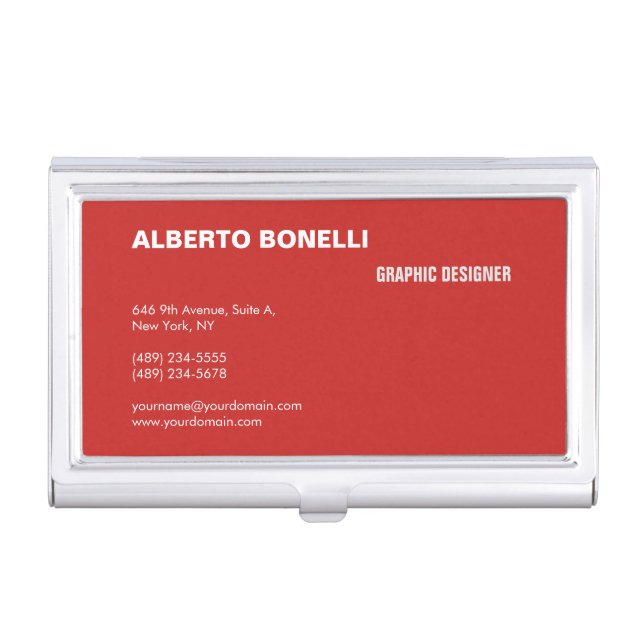 Modern Plain Minimalist Red White Professional Business Card Case (Front)