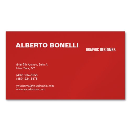 Modern Plain Minimalist Red White Professional Business Card Magnet