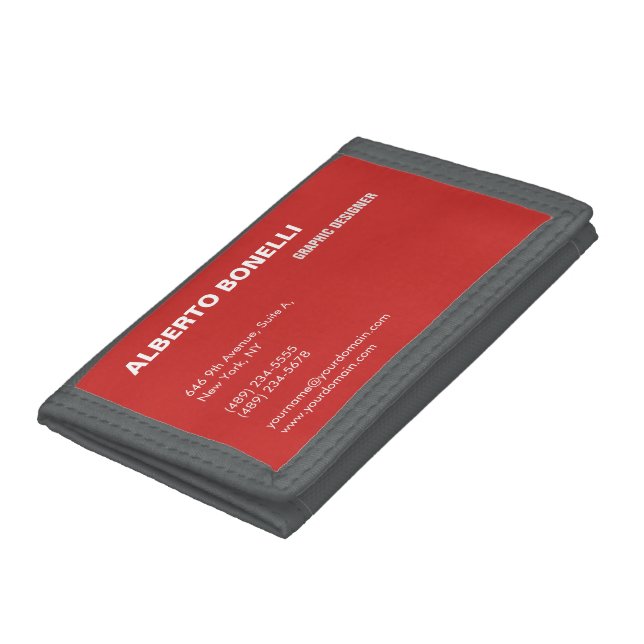 Modern Plain Minimalist Red White Professional Trifold Wallet (Bottom)