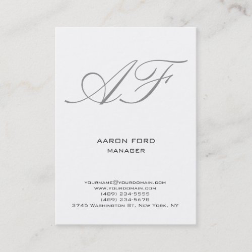 Modern plain minimalist white grey monogram business card