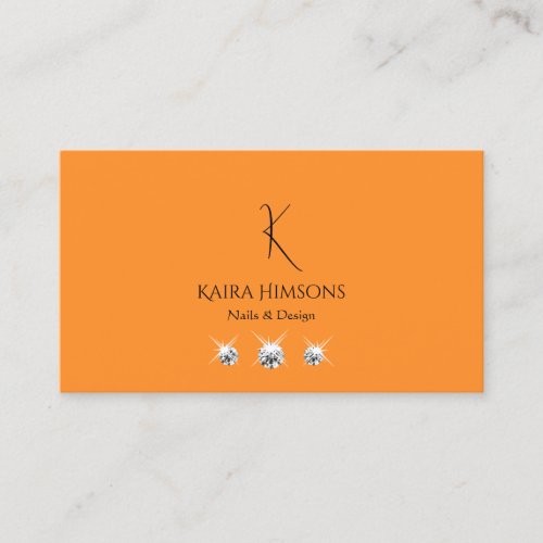 Modern Plain Orange with Monogram and Luxe Jewels Business Card