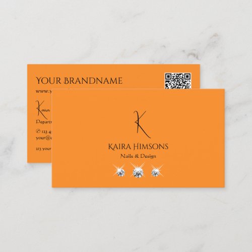 Modern Plain Orange with Monogram QR Code  Jewels Business Card