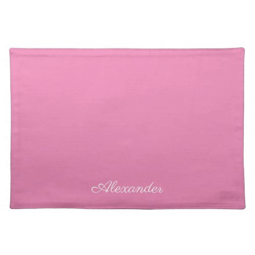 Modern Plain  Pink White Script  Cloth Placemat