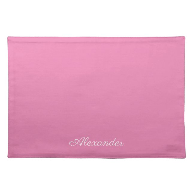 Modern Plain  Pink White Script  Cloth Placemat (Front)