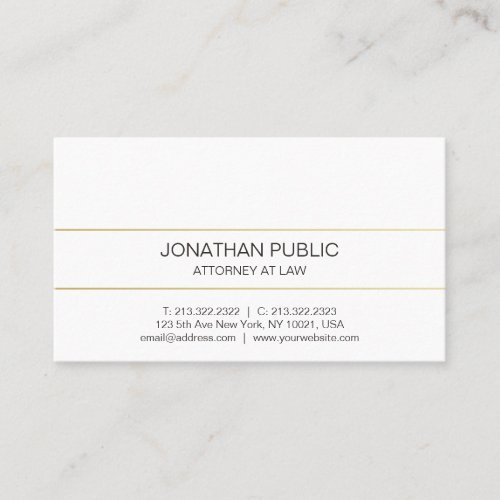 Modern Plain Professional Elegant Gold Attorney Business Card