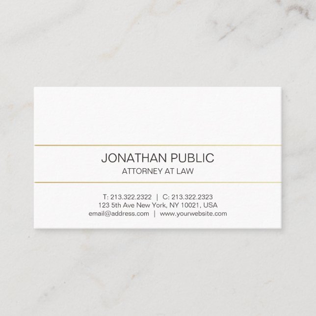 Modern Plain Professional Elegant Gold Attorney Business Card (Front)