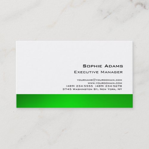 Modern Plain Professional Green White Unique Business Card