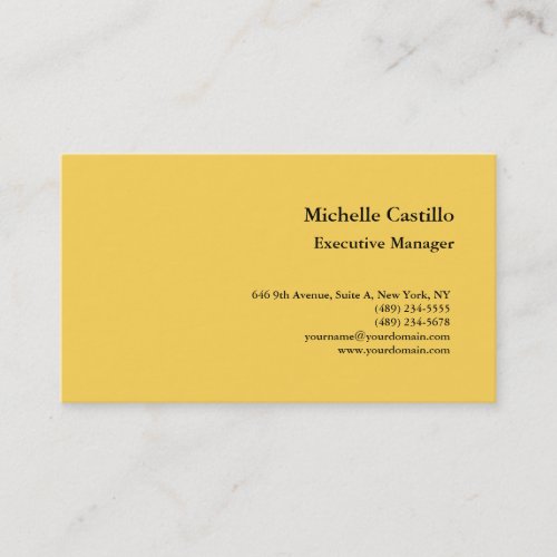 Modern Plain Professional Minimalist Yellow Business Card