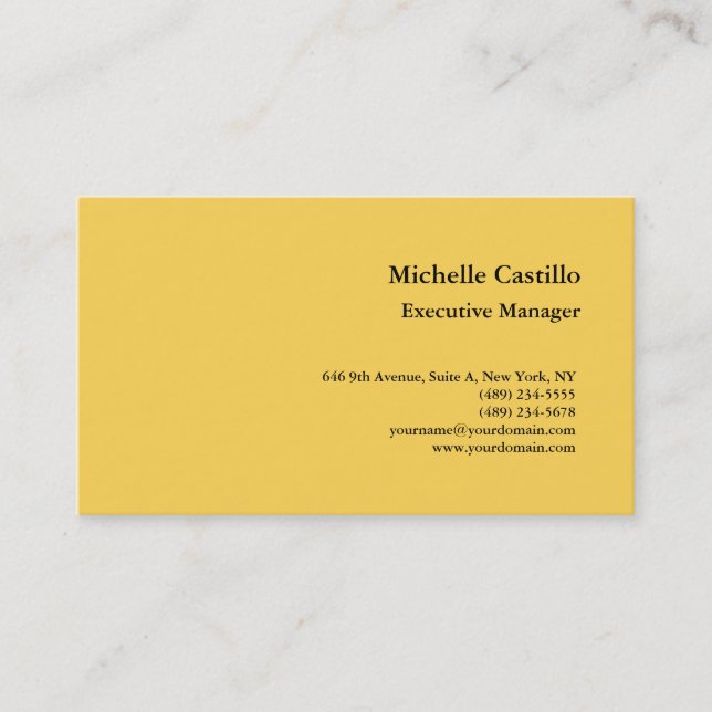 Modern Plain Professional Minimalist Yellow Business Card (Front)