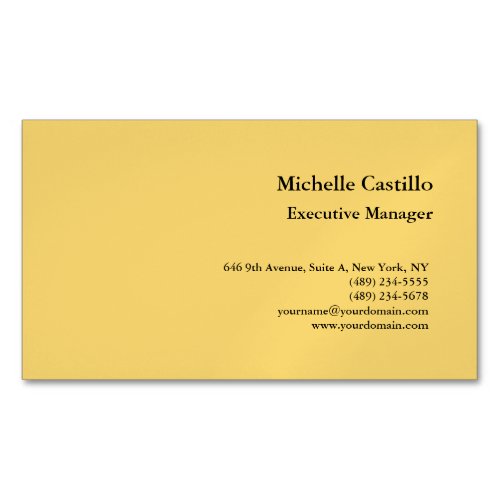 Modern Plain Professional Minimalist Yellow Business Card Magnet