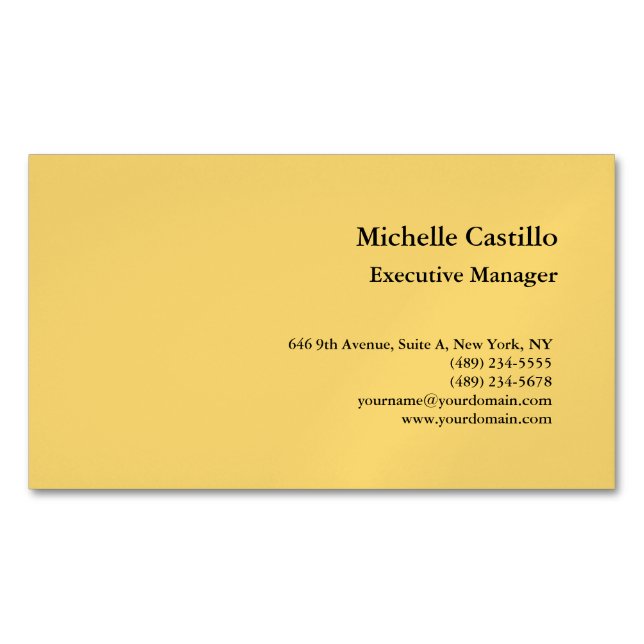 Modern Plain Professional Minimalist Yellow Business Card Magnet (Front)