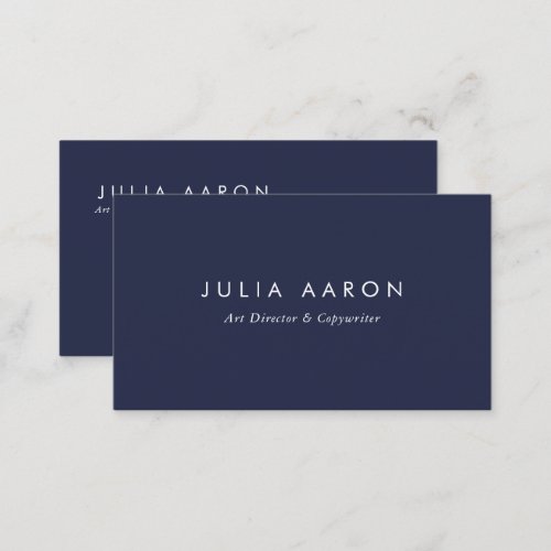 Modern Plain Professional Navy Blue and White Business Card