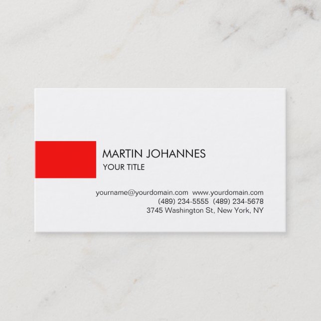 Modern Plain Professional Red White Business Card (Front)