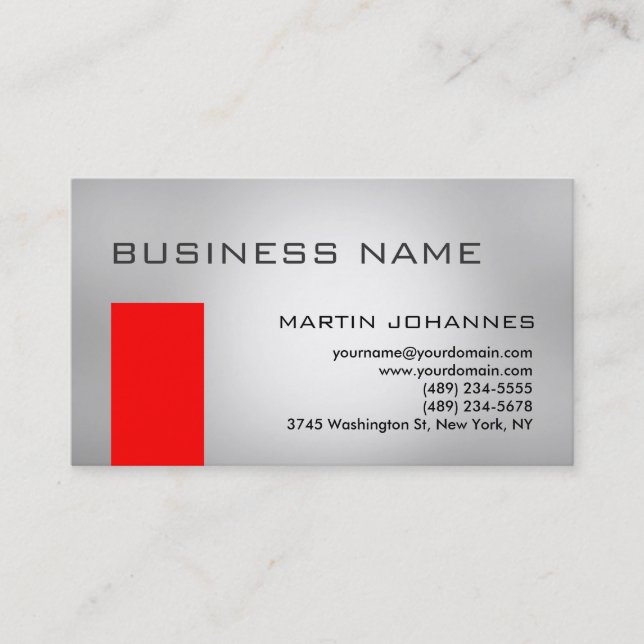 Modern Plain Red Gray Business Card (Front)