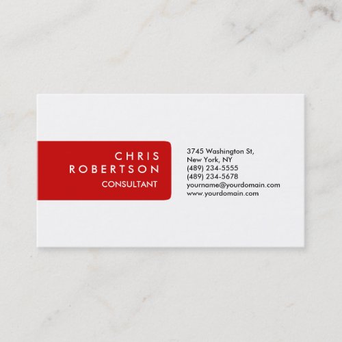 Modern Plain Red White Attractive Business Card