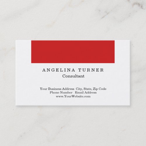 Modern Plain Red White Minimalist Consultant Business Card