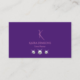 Modern Plain Royal Purple with Monogram and Jewels Business Card