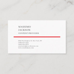 Modern Plain Simple Black Red White Minimalist Business Card