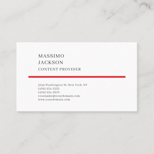 Modern Plain Simple Black Red White Minimalist  Business Card (Front)