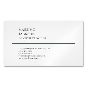 Modern Plain Simple Black Red White Minimalist  Business Card Magnet