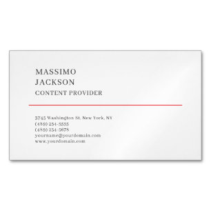 Modern Plain Simple Black White Minimalist Business Card Magnet