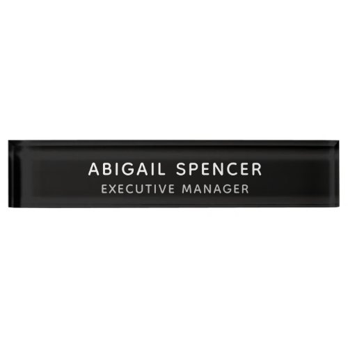 Modern Plain Simple Black White Professional Desk Name Plate