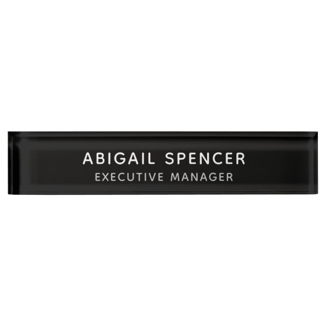 Modern Plain Simple Black White Professional Desk Name Plate (Front)