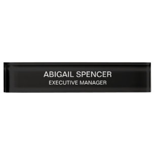 Modern Plain Simple Black White Professional Desk Name Plate