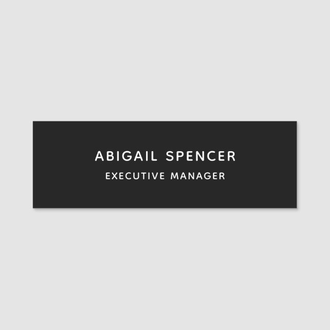 Modern Plain Simple Black White Professional Name Tag (Front)