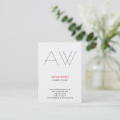 Modern plain simple black white red grey monogram business card (Standing Front)