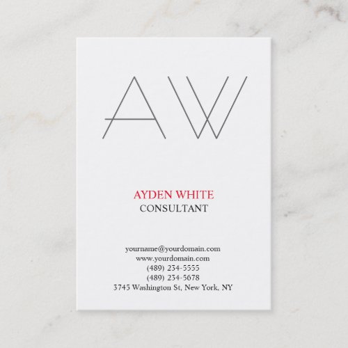 Modern plain simple black white red grey monogram business card