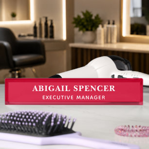 Modern Plain Simple Cherry Red Professional Desk Name Plate