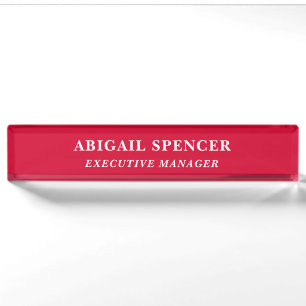 Modern Plain Simple Cherry Red Professional Desk Name Plate