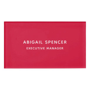 Modern Plain Simple Cherry Red Professional Name Tag