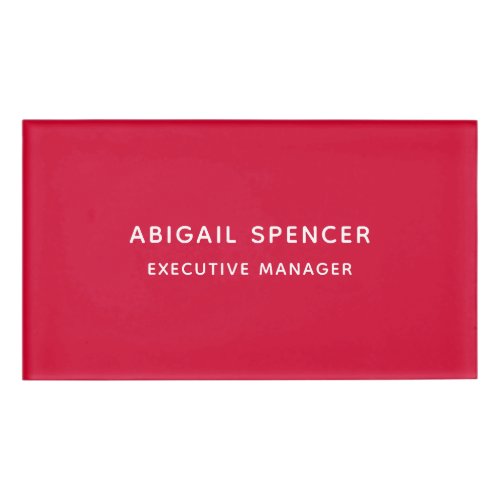 Modern Plain Simple Cherry Red Professional Name Tag