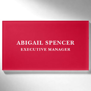 Modern Plain Simple Cherry Red Professional Name Tag