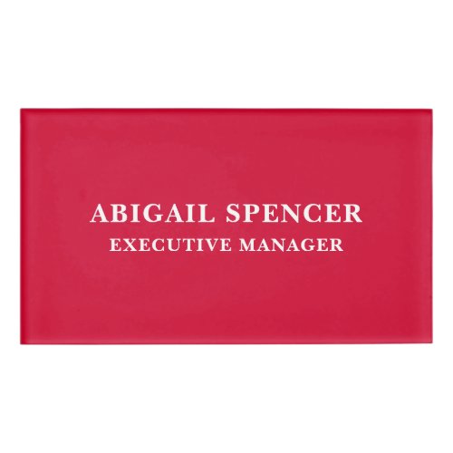 Modern Plain Simple Cherry Red Professional Name Tag